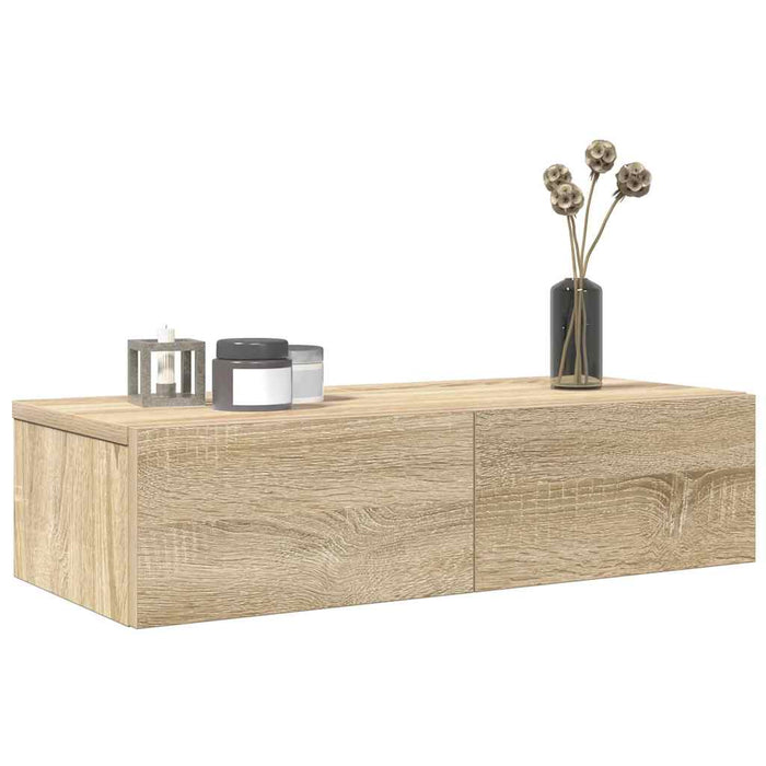 vidaXL Wall Shelf with Drawers Sonoma Oak 60x26.5x15 cm Engineered Wood