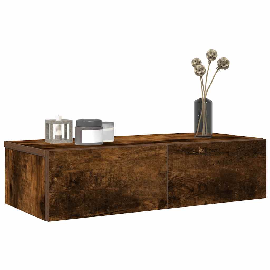 vidaXL Wall Shelf with Drawers Smoked Oak 60x26.5x15 cm Engineered Wood