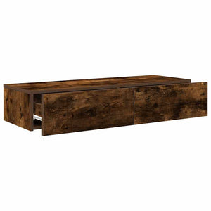 vidaXL Wall Shelf with Drawers Smoked Oak 100x36x19 cm Engineered Wood