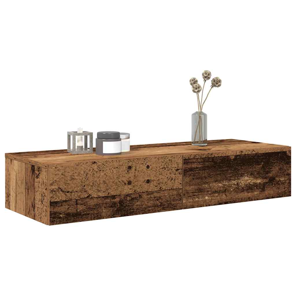 vidaXL Wall Shelf with Drawers Old Wood 100x36x19 cm Engineered Wood