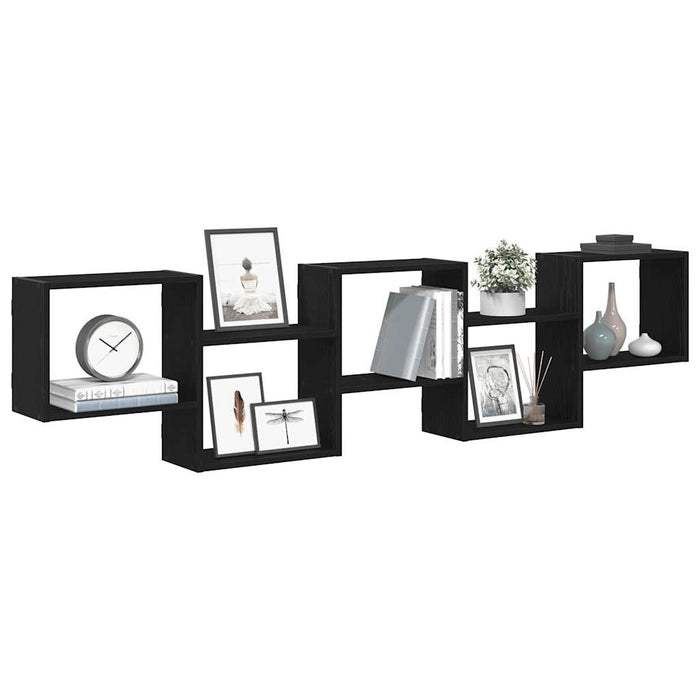 vidaXL Wall Cube Shelf 5 Compartments Black Engineered Wood