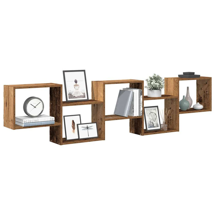 vidaXL Wall Cube Shelf 5 Compartments Old Wood Engineered Wood