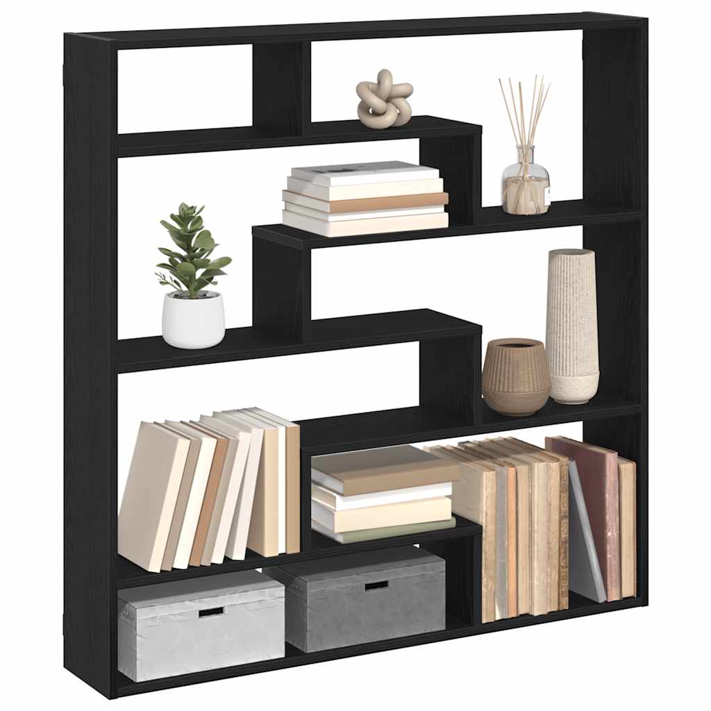 vidaXL Wall Cube Shelf 7 Compartments Black Engineered Wood