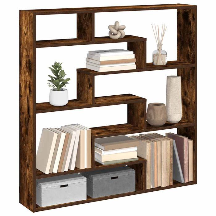 vidaXL Wall Cube Shelf 7 Compartments Smoked Oak Engineered Wood