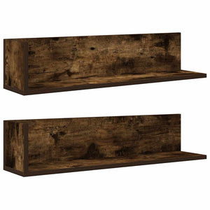 vidaXL Wall Shelves 2 pcs Smoked Oak 75x16.5x16.5 cm Engineered Wood