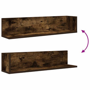 vidaXL Wall Shelves 2 pcs Smoked Oak 75x16.5x16.5 cm Engineered Wood