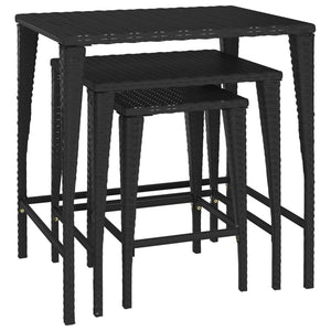 vidaXL Garden Nesting Tables 3 pcs Black Poly Rattan