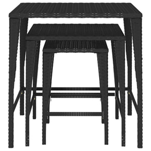 vidaXL Garden Nesting Tables 3 pcs Black Poly Rattan