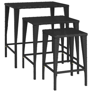 vidaXL Garden Nesting Tables 3 pcs Black Poly Rattan