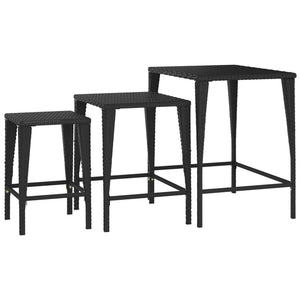 vidaXL Garden Nesting Tables 3 pcs Black Poly Rattan