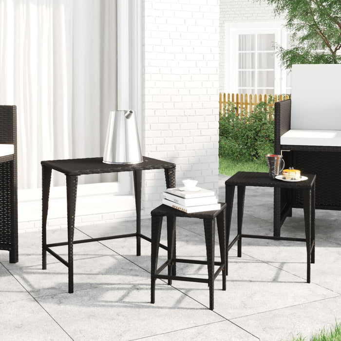 vidaXL Garden Nesting Tables 3 pcs Black Poly Rattan