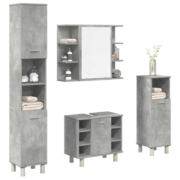 vidaXL 4 Piece Bathroom Furniture Set Concrete Grey Engineered Wood