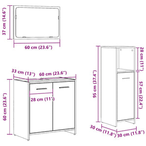 vidaXL 3 Piece Bathroom Furniture Set Concrete Grey Engineered Wood