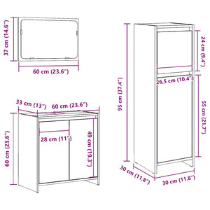 vidaXL 3 Piece Bathroom Furniture Set Concrete Grey Engineered Wood