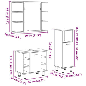 vidaXL 3 Piece Bathroom Furniture Set Concrete Grey Engineered Wood