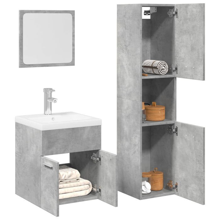 vidaXL 3 Piece Bathroom Furniture Set Concrete Grey Engineered Wood