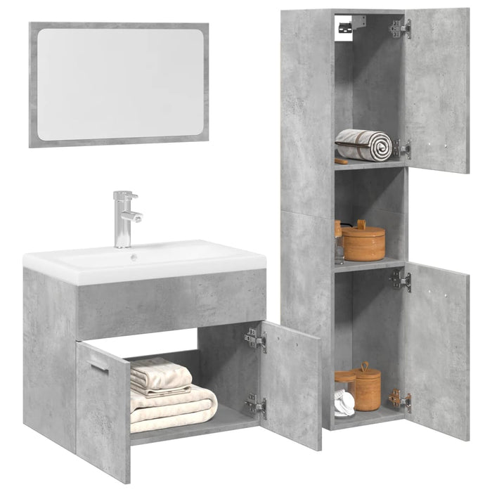 vidaXL 3 Piece Bathroom Furniture Set Concrete Grey Engineered Wood