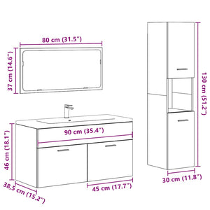 vidaXL 3 Piece Bathroom Furniture Set Concrete Grey Engineered Wood