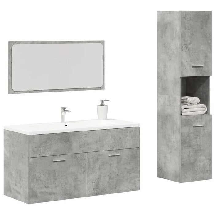 vidaXL 3 Piece Bathroom Furniture Set Concrete Grey Engineered Wood