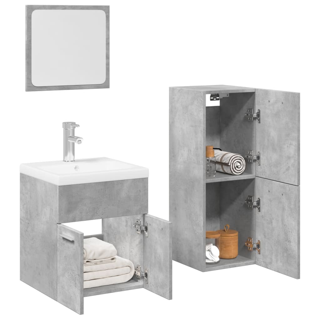 vidaXL 3 Piece Bathroom Furniture Set Concrete Grey Engineered Wood