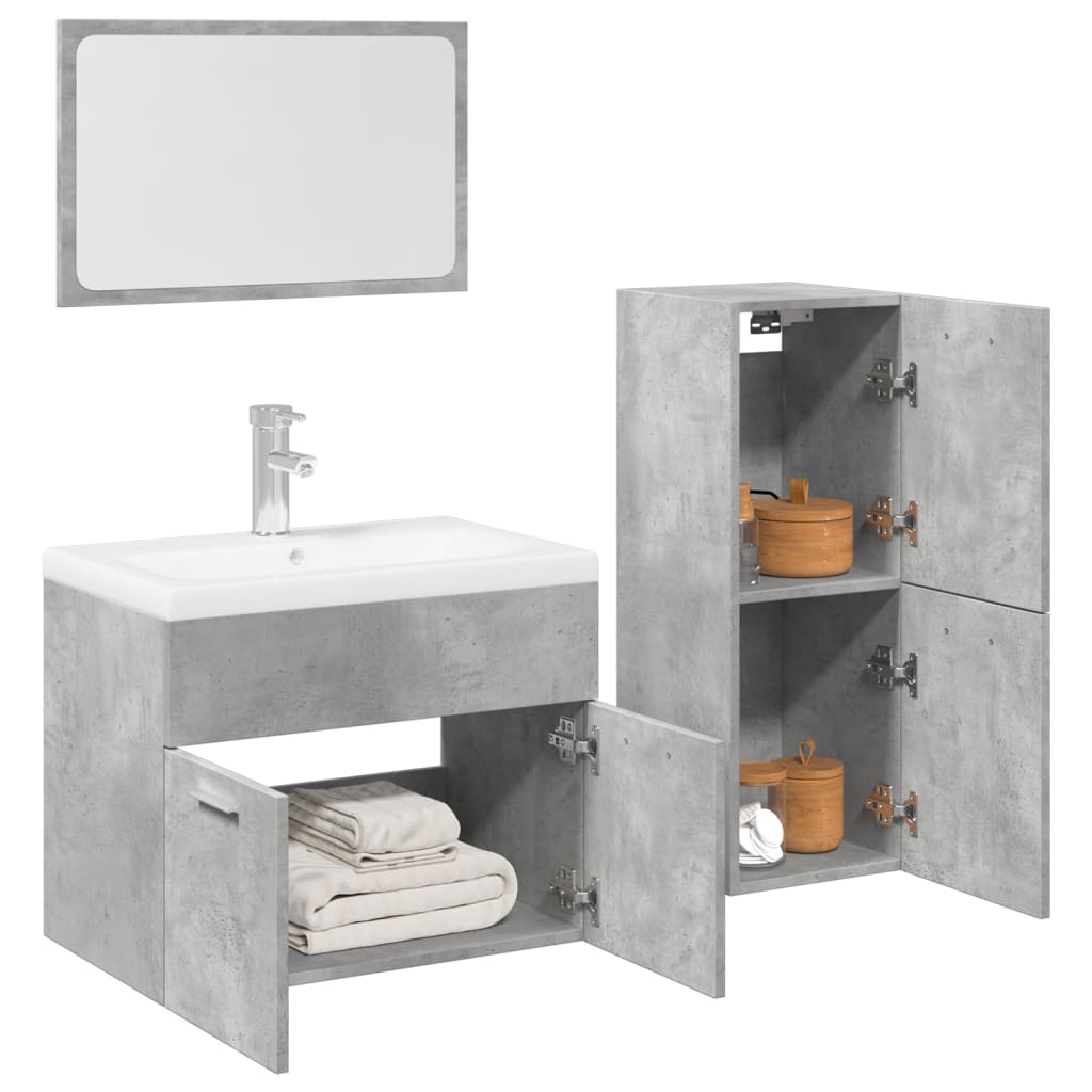 vidaXL 3 Piece Bathroom Furniture Set Concrete Grey Engineered Wood