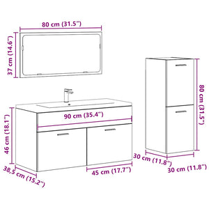 vidaXL 3 Piece Bathroom Furniture Set Concrete Grey Engineered Wood