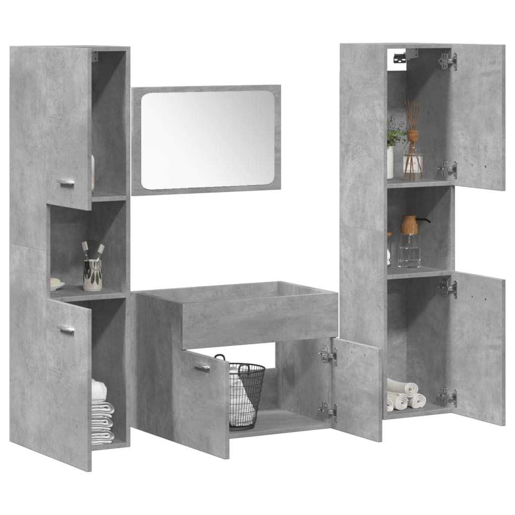 vidaXL 4 Piece Bathroom Furniture Set Concrete Grey Engineered Wood