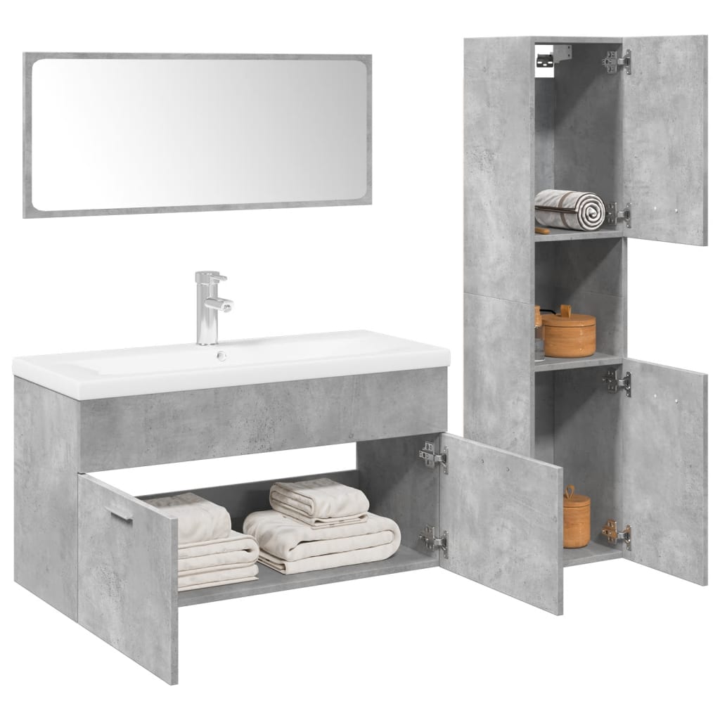 vidaXL 4 Piece Bathroom Furniture Set Concrete Grey Engineered Wood