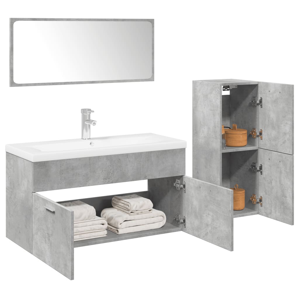 vidaXL 4 Piece Bathroom Furniture Set Concrete Grey Engineered Wood