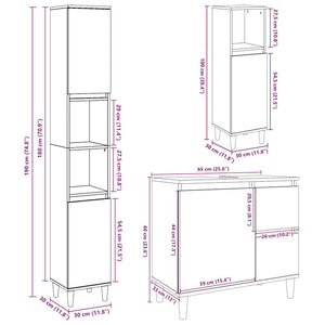 vidaXL 3 Piece Bathroom Furniture Set Concrete Grey Engineered Wood