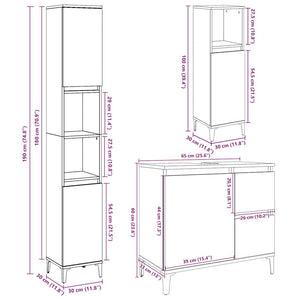 vidaXL 3 Piece Bathroom Furniture Set Concrete Grey Engineered Wood