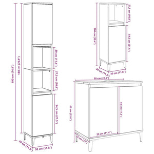 vidaXL 3 Piece Bathroom Furniture Set Concrete Grey Engineered Wood