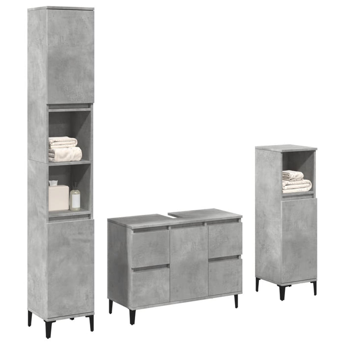 vidaXL 3 Piece Bathroom Furniture Set Concrete Grey Engineered Wood