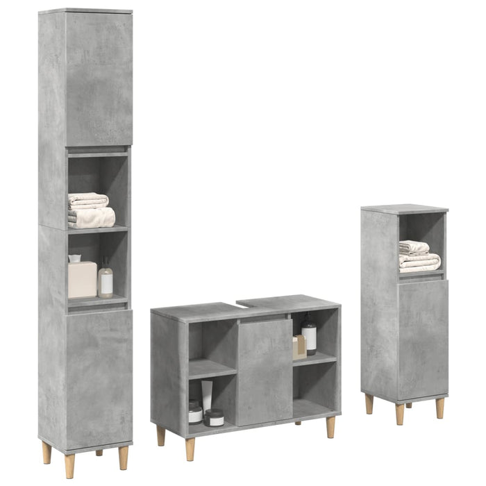 vidaXL 3 Piece Bathroom Furniture Set Concrete Grey Engineered Wood