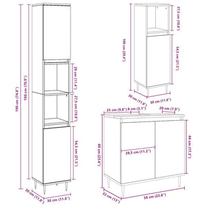 vidaXL 3 Piece Bathroom Furniture Set Concrete Grey Engineered Wood