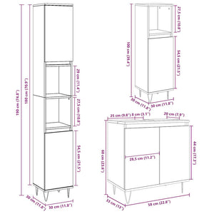 vidaXL 3 Piece Bathroom Furniture Set Concrete Grey Engineered Wood