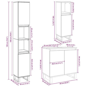 vidaXL 3 Piece Bathroom Furniture Set Concrete Grey Engineered Wood