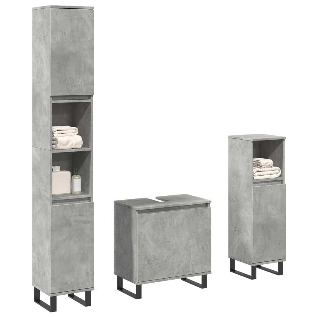 vidaXL 3 Piece Bathroom Furniture Set Concrete Grey Engineered Wood