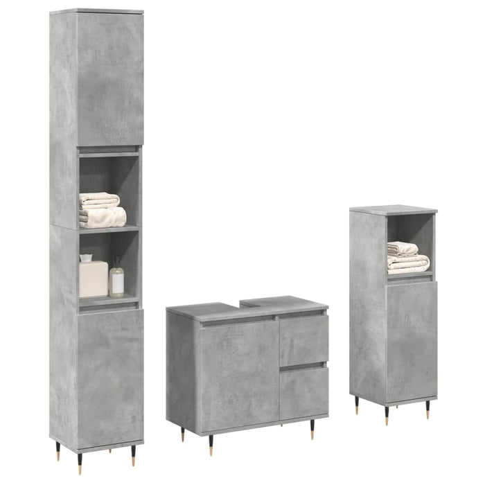 vidaXL 3 Piece Bathroom Furniture Set Concrete Grey Engineered Wood