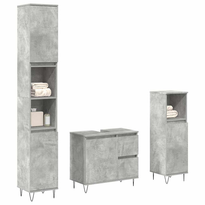 vidaXL 3 Piece Bathroom Furniture Set Concrete Grey Engineered Wood