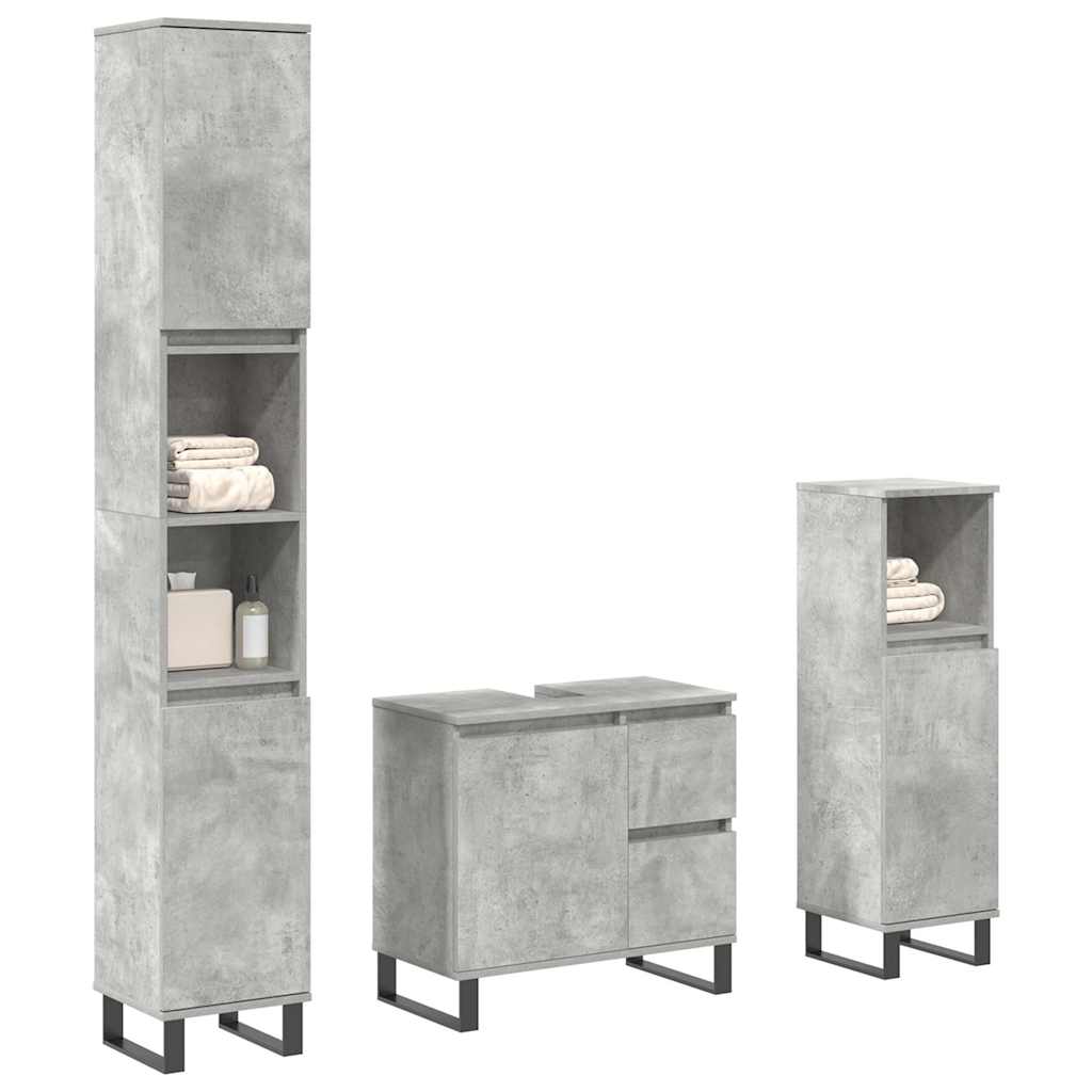 vidaXL 3 Piece Bathroom Furniture Set Concrete Grey Engineered Wood