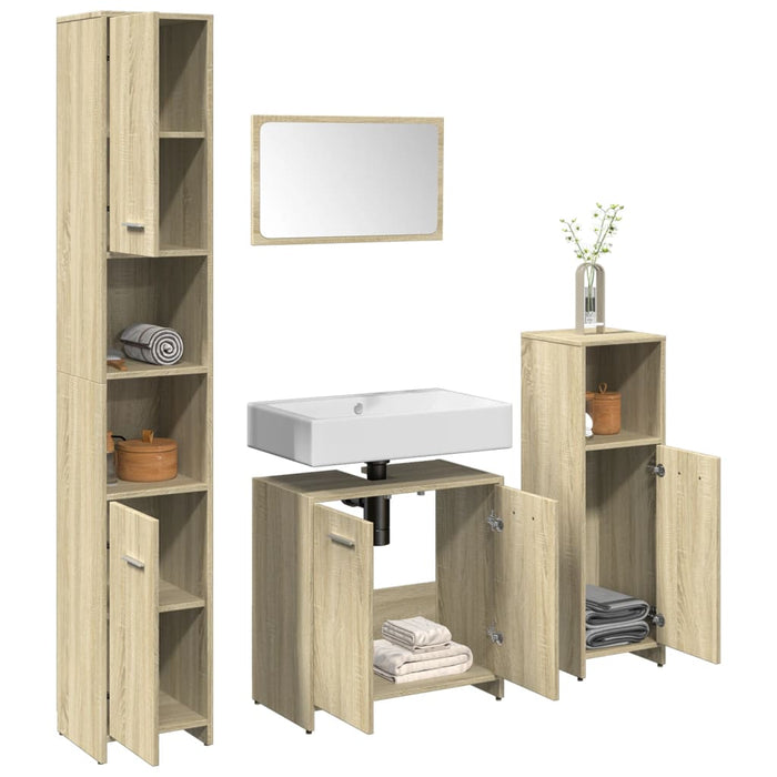 vidaXL 4 Piece Bathroom Furniture Set Sonoma Oak Engineered Wood