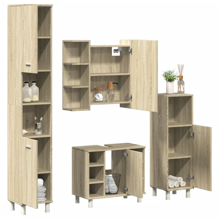 vidaXL 4 Piece Bathroom Furniture set Sonoma Oak Engineered Wood