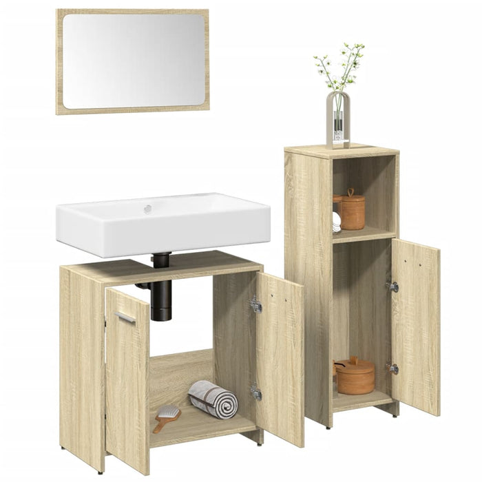 vidaXL 3 Piece Bathroom Furniture Set Sonoma Oak Engineered Wood