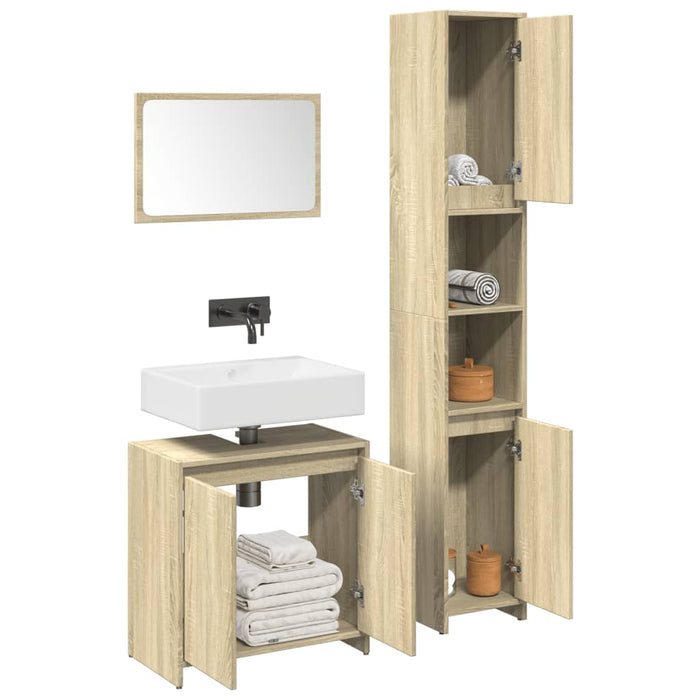 vidaXL 3 Piece Bathroom Furniture Set Sonoma Oak Engineered Wood