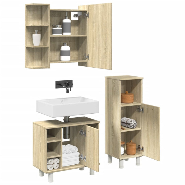 vidaXL 3 Piece Bathroom Furniture set Sonoma Oak Engineered Wood