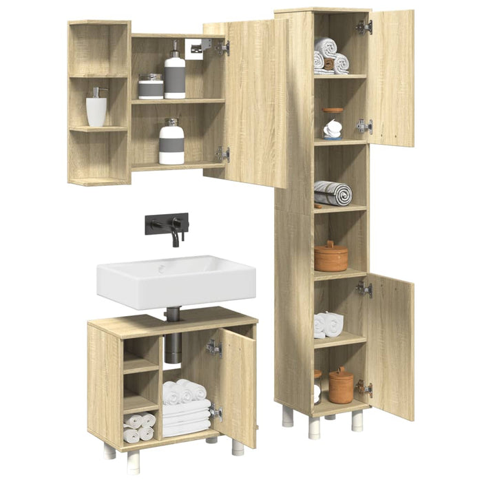 vidaXL 3 Piece Bathroom Furniture set Sonoma Oak Engineered Wood