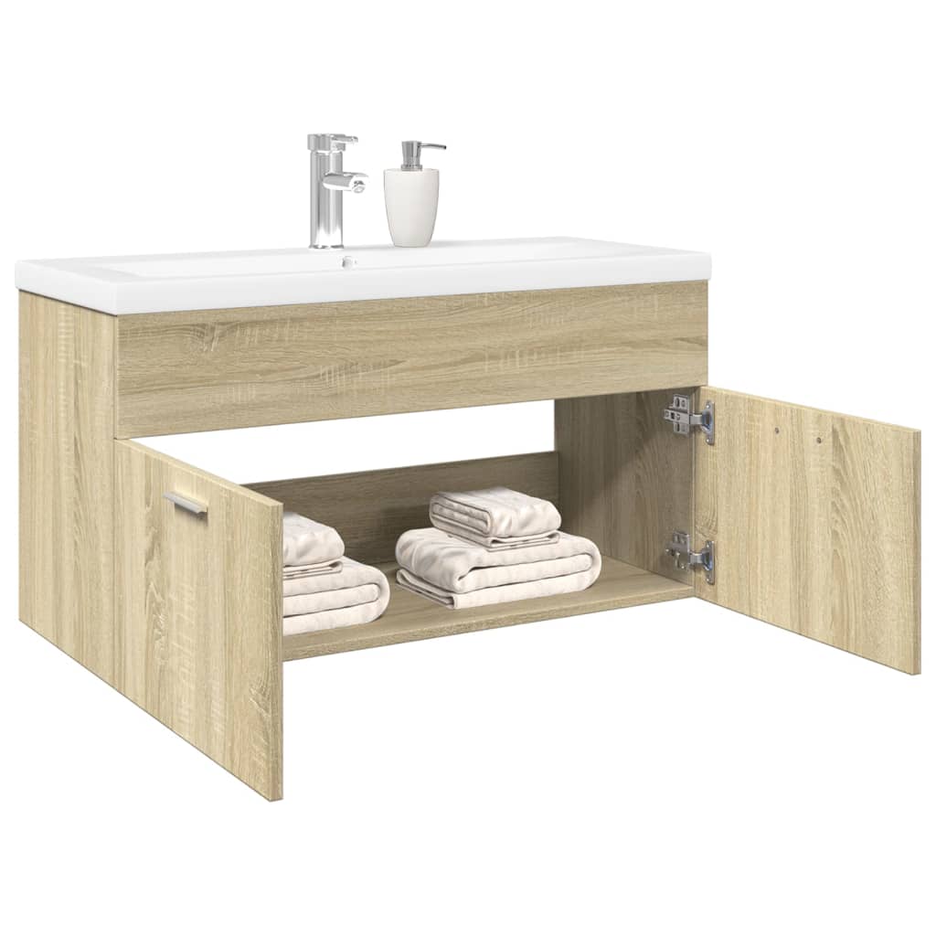 vidaXL Bathroom Sink Cabinet with Built-in Basin Sonoma Oak