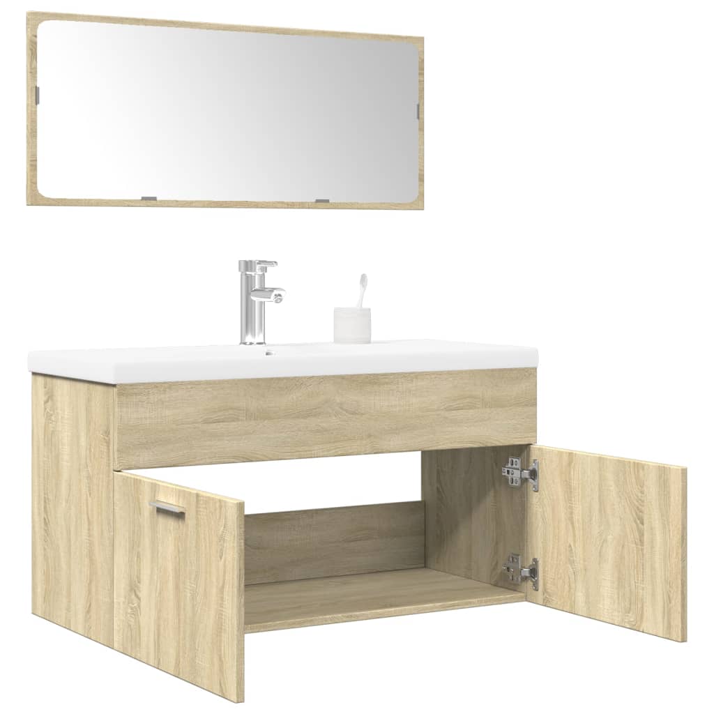 vidaXL 3 Piece Bathroom Furniture Set Sonoma Oak Engineered Wood