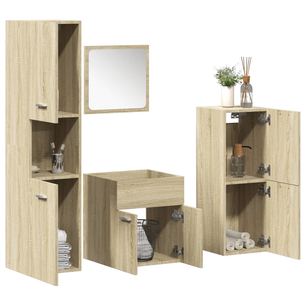 vidaXL 3 Piece Bathroom Furniture Set Sonoma Oak Engineered Wood